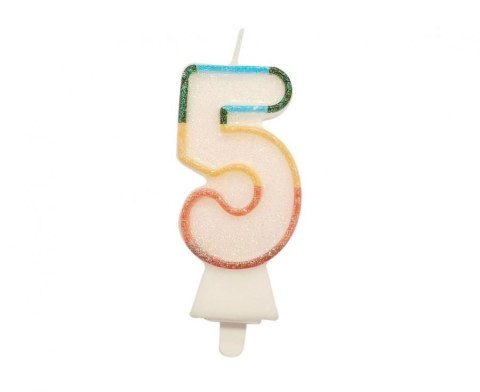 Świeczka urodzinowa Godan cyferka 5, tęczowa, NOWY BIO BROKAT, 8,5 cm (SW-CBB5) Świeczka urodzinowa Godan cyferka 5, tęczowa, NOWY BIO BROKAT, 8,5 cm (SW-CBB5)
