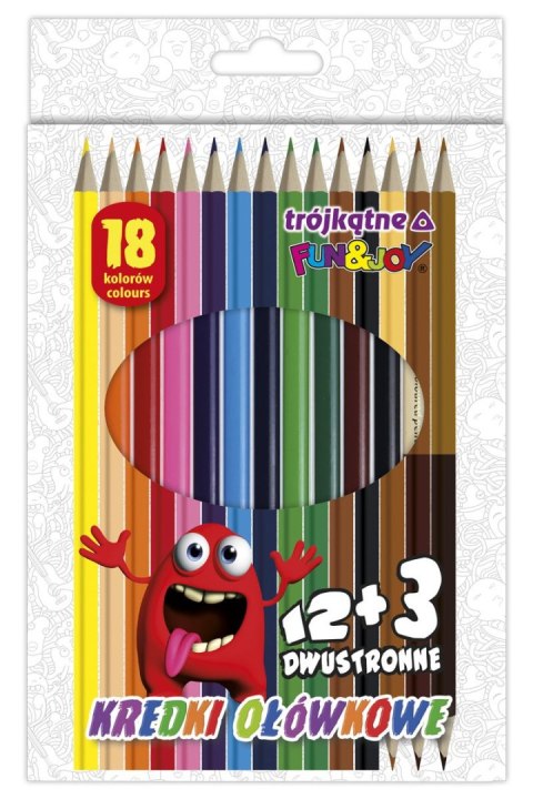 Kredki ołówkowe Fun&Joy 12 kolorów+ 3 dwustronne cieliste trójkątne 18 kol. Kredki ołówkowe Fun&Joy 12 kolorów+ 3 dwustronne cieliste trójkątne 18 kol.