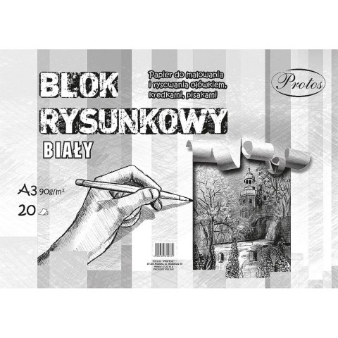 Blok rysunkowy Protos A3 biały 90g 20k Blok rysunkowy Protos A3 biały 90g 20k