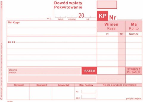 Druk samokopiujący Michalczyk i Prokop KP Dowód wpłaty A6 80k. (401-5) Druk samokopiujący Michalczyk i Prokop KP Dowód wpłaty A6 80k. (401-5)