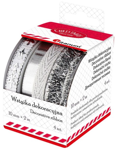 Wstążka Titanum Craft-Fun Series Boże Narodzenie 4 wzory 10x2 [mm x m] biało-srebrny (A-28(7))