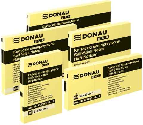 Notes samoprzylepny (karteczki) Donau Eco żółty 100k [mm:] 76x76 (7593001PL-11)