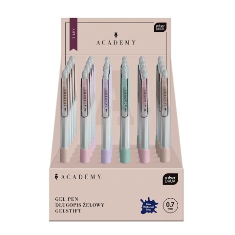 Długopis żelowy Interdruk PASTEL ACADEMY automatyczny SILKY z gripem niebieski 0,7mm (żelowy)