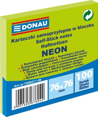 Notes samoprzylepny (karteczki) Donau Neon zielony 100k [mm:] 76x76 (7586011-06)