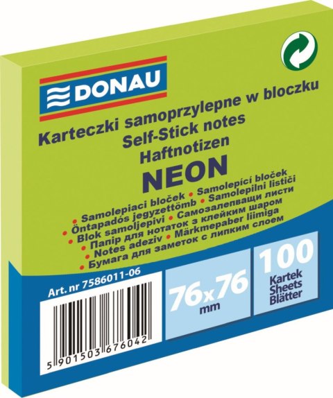 Notes samoprzylepny (karteczki) Donau Neon zielony 100k [mm:] 76x76 (7586011-06)