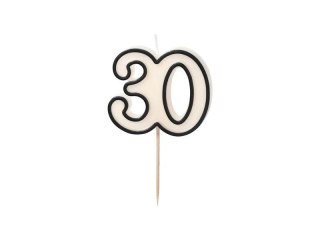 Świeczka urodzinowa Partydeco liczba 30, 5,5cm, biało-czarny (SCU16-30)