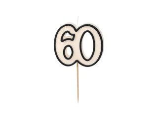Świeczka urodzinowa Partydeco liczba 60, 5,5cm, biało-czarny (SCU16-60)