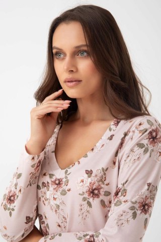 KOSZULA DAMSKA 288 DR XXL pudrowy róż/kwiaty