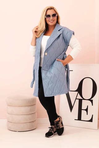 Kamizelka damska Plus Size pikowana z paskiem i kołnierzem jeansowa uniwersalny