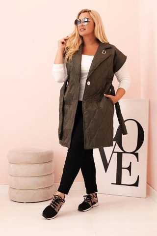 Kamizelka damska Plus Size pikowana z paskiem i kołnierzem khaki uniwersalny
