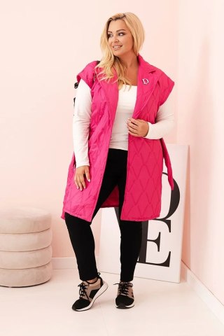 Kamizelka damska Plus Size pikowana z paskiem i kołnierzem różowa uniwersalny