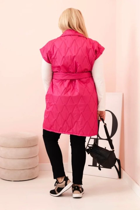 Kamizelka damska Plus Size pikowana z paskiem i kołnierzem różowa uniwersalny Kamizelka damska Plus Size pikowana z paskiem i kołnierzem różowa uniwersalny