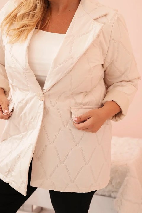 Kurtka damska Plus Size pikowana z kołnierzem i guzikiem jasno beżowa uniwersalny