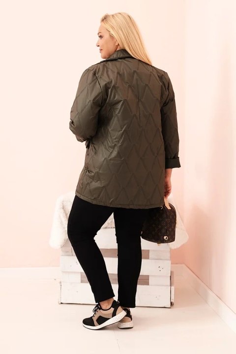 Kurtka damska Plus Size pikowana z kołnierzem i guzikiem khaki uniwersalny
