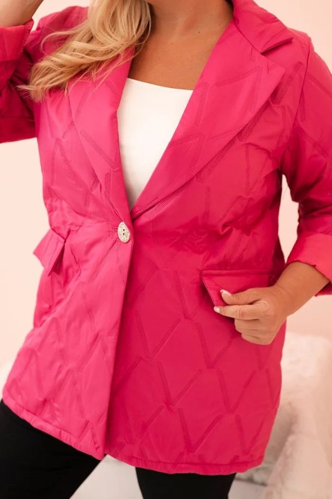 Kurtka damska Plus Size pikowana z kołnierzem i guzikiem różowa uniwersalny Kurtka damska Plus Size pikowana z kołnierzem i guzikiem różowa uniwersalny