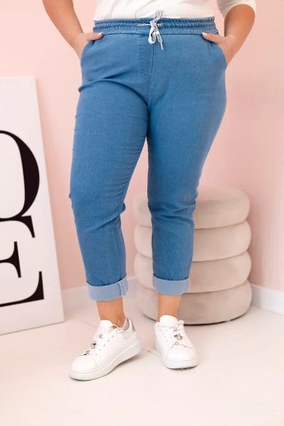 Spodnie damskie bawełniane Plus Size z elastyczną talią i wiązaniem jasno jeansowe 2XL