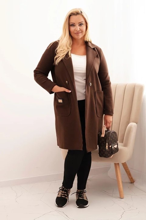 Płaszcz damski elegancki Plus Size z kołnierzem i dużymi kieszeniami brązowy Płaszcz damski elegancki Plus Size z kołnierzem i dużymi kieszeniami brązowy