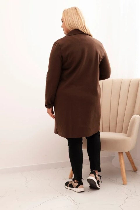 Płaszcz damski elegancki Plus Size z kołnierzem i dużymi kieszeniami brązowy Płaszcz damski elegancki Plus Size z kołnierzem i dużymi kieszeniami brązowy