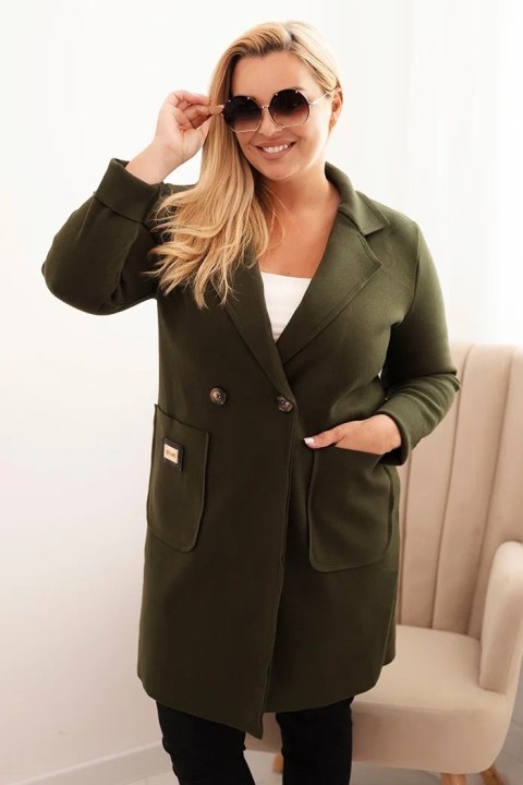 Płaszcz damski elegancki Plus Size z kołnierzem i dużymi kieszeniami khaki Płaszcz damski elegancki Plus Size z kołnierzem i dużymi kieszeniami khaki