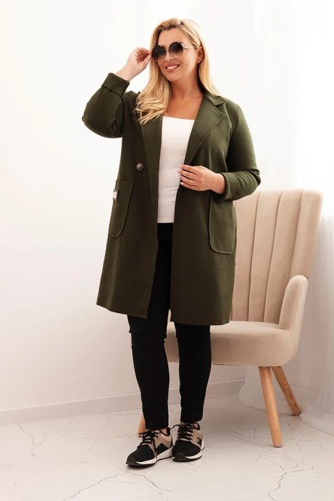 Płaszcz damski elegancki Plus Size z kołnierzem i dużymi kieszeniami khaki Płaszcz damski elegancki Plus Size z kołnierzem i dużymi kieszeniami khaki