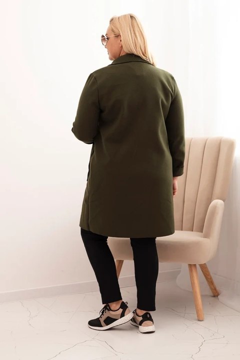Płaszcz damski elegancki Plus Size z kołnierzem i dużymi kieszeniami khaki Płaszcz damski elegancki Plus Size z kołnierzem i dużymi kieszeniami khaki