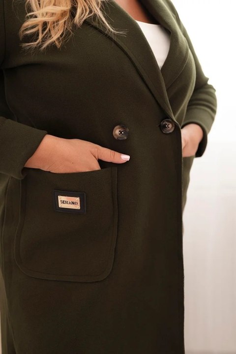 Płaszcz damski elegancki Plus Size z kołnierzem i dużymi kieszeniami khaki Płaszcz damski elegancki Plus Size z kołnierzem i dużymi kieszeniami khaki