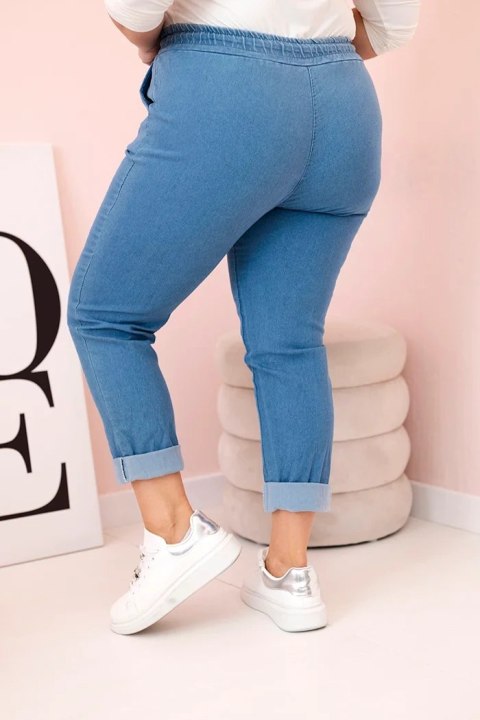 Spodnie damskie bawełniane Plus Size z elastyczną talią i wiązaniem jasno jeansowe XL Spodnie damskie bawełniane Plus Size z elastyczną talią i wiązaniem jasno jeansowe XL