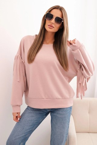 Bluza damska masełkowa z ozdobnymi rękawami pudrowy róż uniwersalny