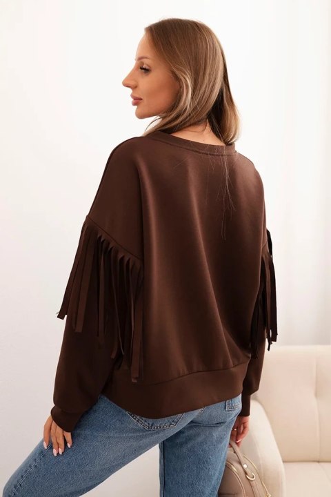 Bluza damska masełkowa z ozdobnymi rękawami brązowa Bluza damska masełkowa z ozdobnymi rękawami brązowa