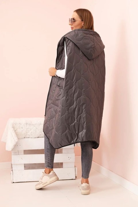 Kamizelka damska pikowana Plus Size z kapturem zapinana na zamek grafitowa Kamizelka damska pikowana Plus Size z kapturem zapinana na zamek grafitowa