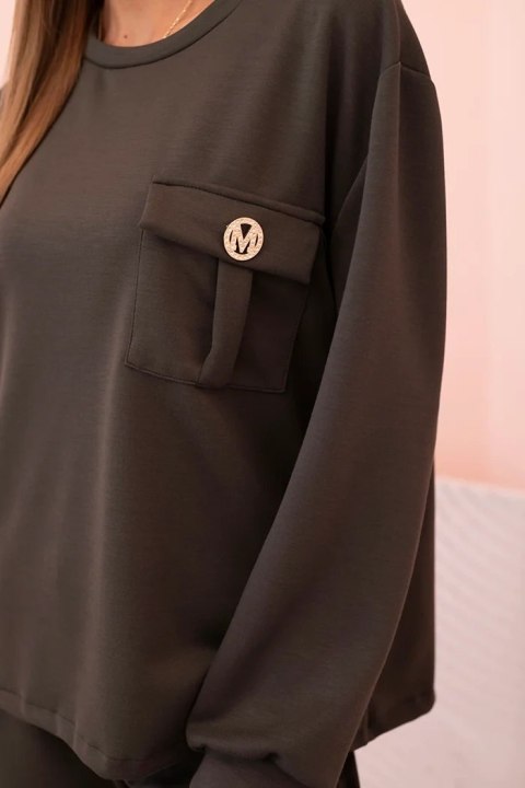 Komplet damska masełkowy bluza i spodnie z gumką khaki Komplet damska masełkowy bluza i spodnie z gumką khaki