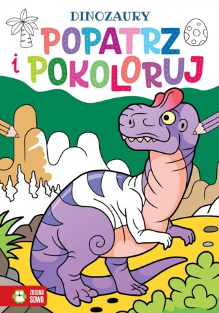 Książeczka edukacyjna Zielona Sowa Popatrz i pokoloruj. Dinozaury