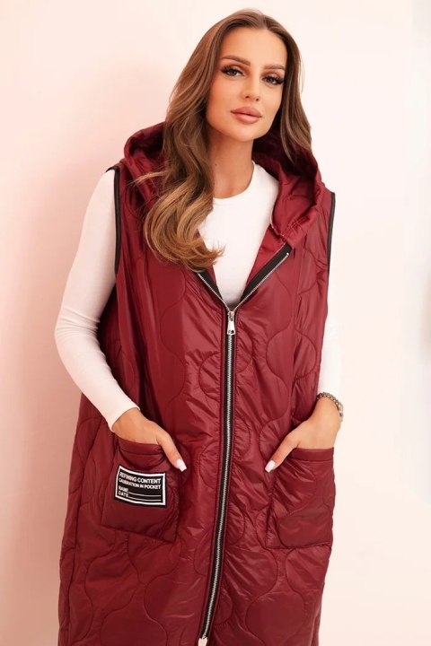 Kamizelka damska pikowana Plus Size z kapturem zapinana na zamek bordowa uniwersalny Kamizelka damska pikowana Plus Size z kapturem zapinana na zamek bordowa uniwersalny