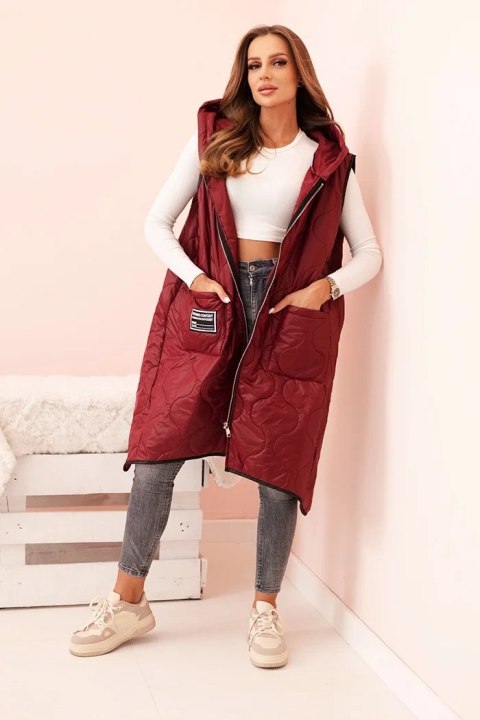 Kamizelka damska pikowana Plus Size z kapturem zapinana na zamek bordowa uniwersalny Kamizelka damska pikowana Plus Size z kapturem zapinana na zamek bordowa uniwersalny
