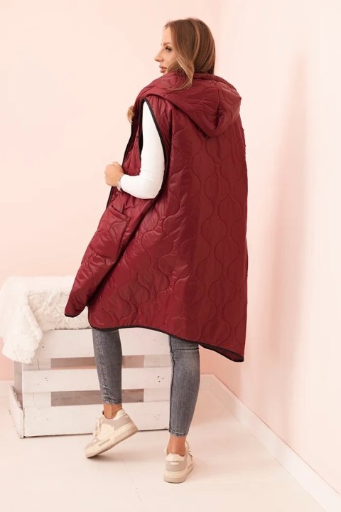 Kamizelka damska pikowana Plus Size z kapturem zapinana na zamek bordowa uniwersalny Kamizelka damska pikowana Plus Size z kapturem zapinana na zamek bordowa uniwersalny