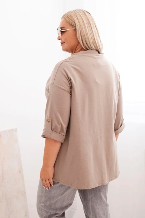 Bluzka damska Plus Size z bawełną o luźnym kroju z dekoltem wodnym fango Bluzka damska Plus Size z bawełną o luźnym kroju z dekoltem wodnym fango