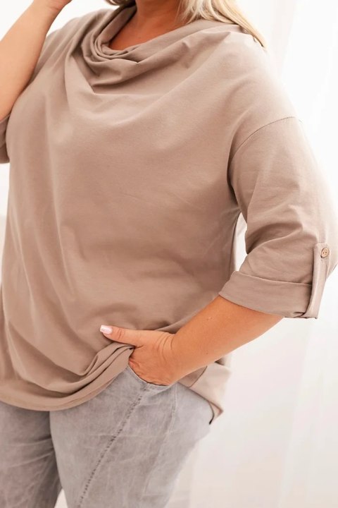Bluzka damska Plus Size z bawełną o luźnym kroju z dekoltem wodnym fango Bluzka damska Plus Size z bawełną o luźnym kroju z dekoltem wodnym fango