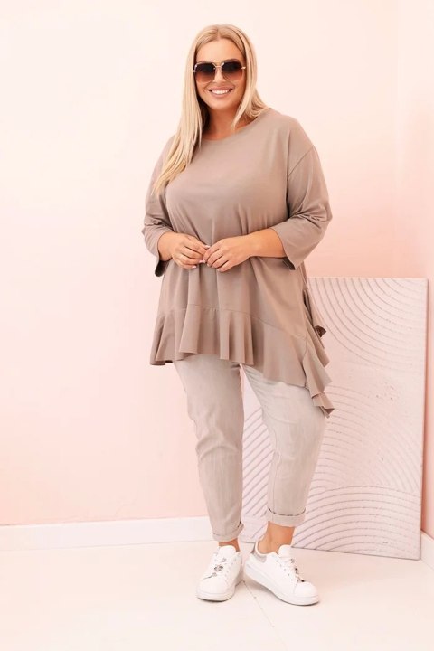 Bluzka damska Plus Size z bawełną z falbaną i rękawem podwijanym fango Bluzka damska Plus Size z bawełną z falbaną i rękawem podwijanym fango
