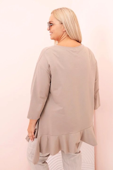 Bluzka damska Plus Size z bawełną z falbaną i rękawem podwijanym fango Bluzka damska Plus Size z bawełną z falbaną i rękawem podwijanym fango