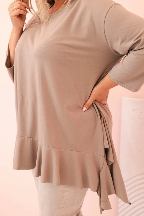 Bluzka damska Plus Size z bawełną z falbaną i rękawem podwijanym fango Bluzka damska Plus Size z bawełną z falbaną i rękawem podwijanym fango