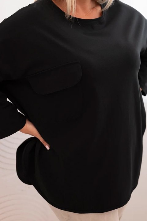 Bluzka damska Plus Size z bawełną z kieszenią i rękawem podwijanym czarna