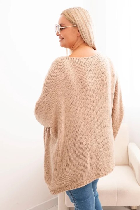 Sweter damska Plus Size z akrylem o luźnym kroju i rękawem 3/4 camelowy Sweter damska Plus Size z akrylem o luźnym kroju i rękawem 3/4 camelowy
