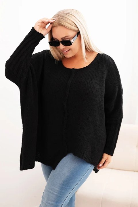 Sweter damska Plus Size z akrylem o luźnym kroju i rękawem 3/4 czarny Sweter damska Plus Size z akrylem o luźnym kroju i rękawem 3/4 czarny
