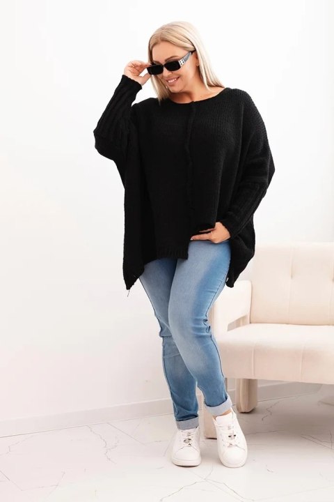 Sweter damska Plus Size z akrylem o luźnym kroju i rękawem 3/4 czarny Sweter damska Plus Size z akrylem o luźnym kroju i rękawem 3/4 czarny
