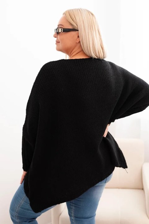 Sweter damska Plus Size z akrylem o luźnym kroju i rękawem 3/4 czarny Sweter damska Plus Size z akrylem o luźnym kroju i rękawem 3/4 czarny