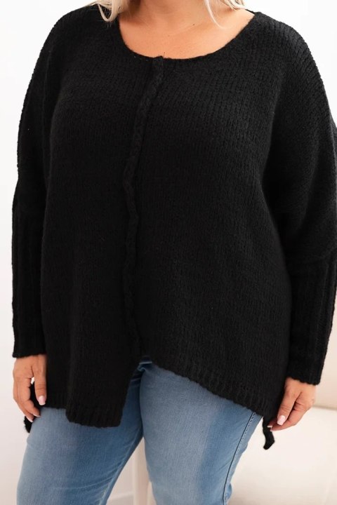 Sweter damska Plus Size z akrylem o luźnym kroju i rękawem 3/4 czarny Sweter damska Plus Size z akrylem o luźnym kroju i rękawem 3/4 czarny