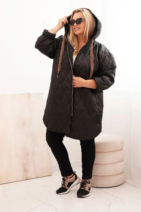 Kurtka damska Plus Size pikowana z kapturem i napisem HOPE czarna uniwersalny Kurtka damska Plus Size pikowana z kapturem i napisem HOPE czarna uniwersalny