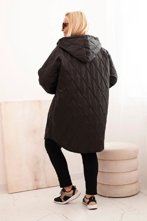 Kurtka damska Plus Size pikowana z kapturem i napisem HOPE czarna uniwersalny Kurtka damska Plus Size pikowana z kapturem i napisem HOPE czarna uniwersalny