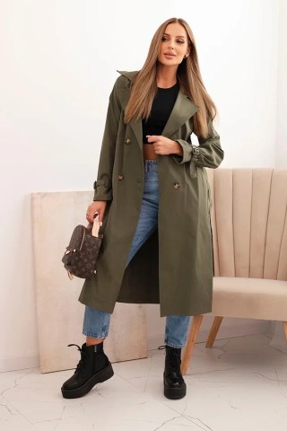 Płaszcz damski wiązany w talii z kołnierzem khaki uniwersalny