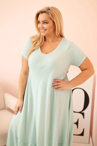 Sukienka damska plus size z krótkim rękawem i falbaną z lekkiej wiskozy miętowa uniwersalny
